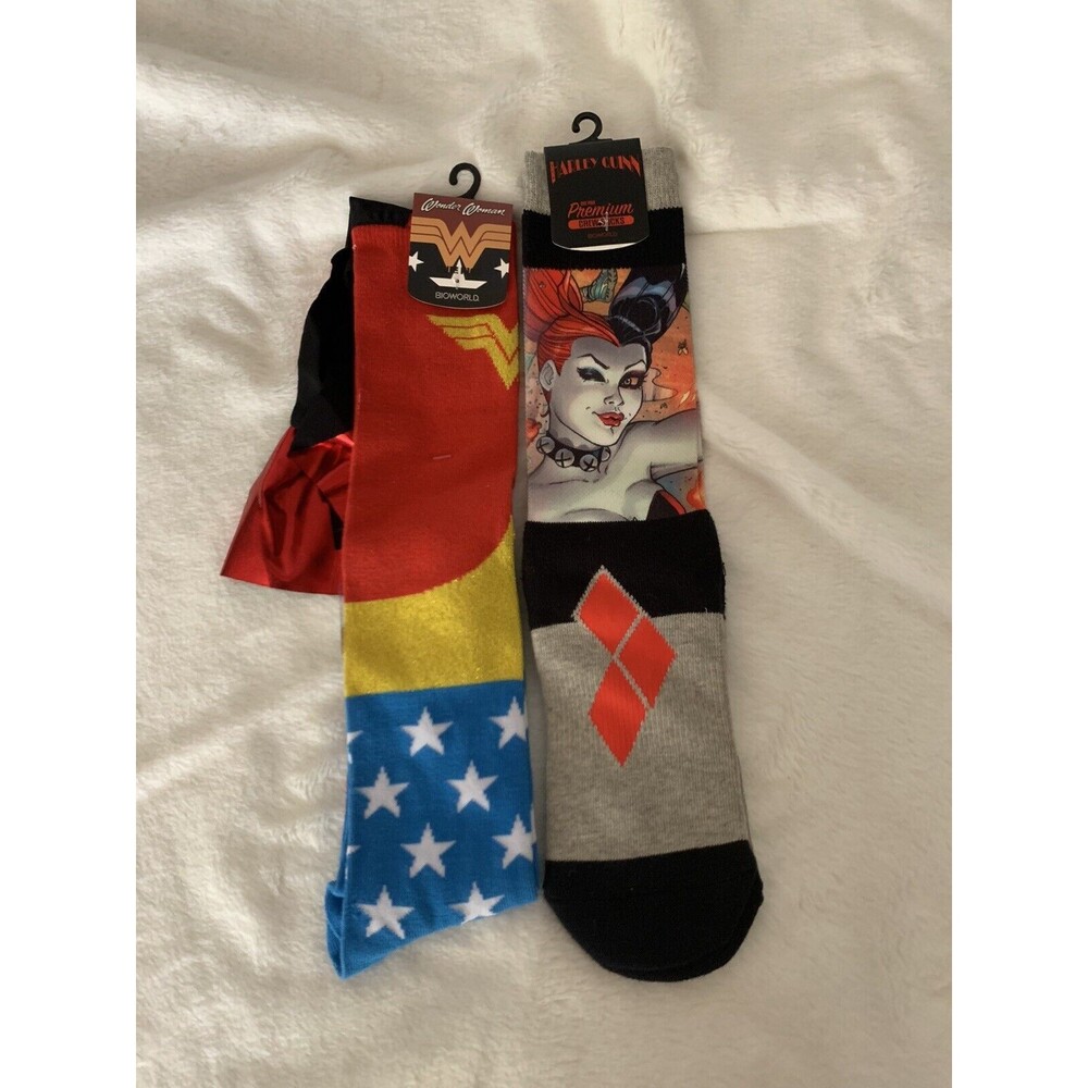 1 pair Wonder Woman & 1 Pair Harley Quinn Women's Socks